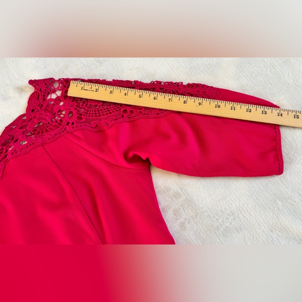 Esley Boho Fuchsia Pink Raspberry Lace Crochet Neckline Sheath Dress Size S - Picture 7 of 12